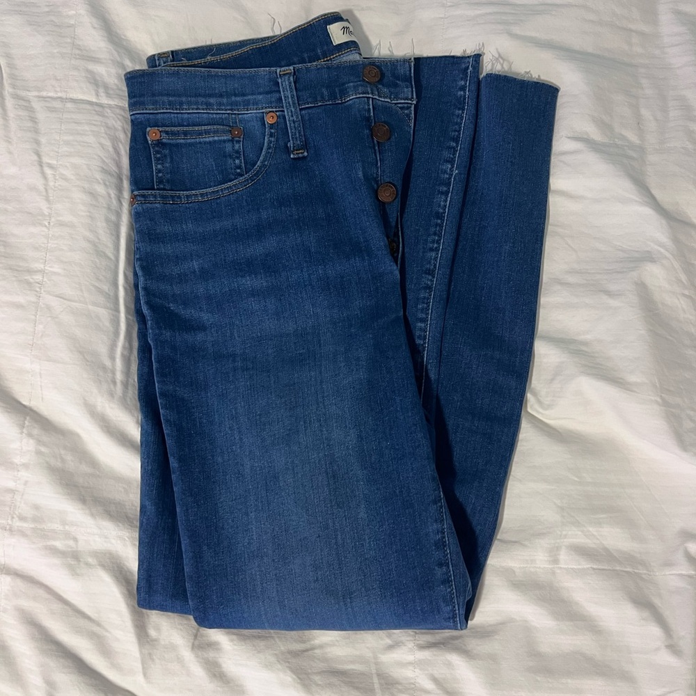 Madewell Women's Cali Demi-Boot Leg Jeans in Deep Blue; high rise, button fly